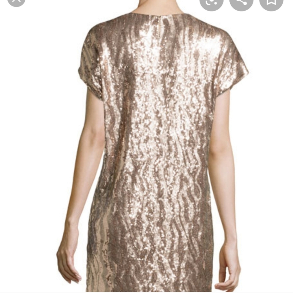 Halston Heritage Sequin Zebra Dress Gold. Champagne Size 10. Originally $595. - Picture 2 of 8